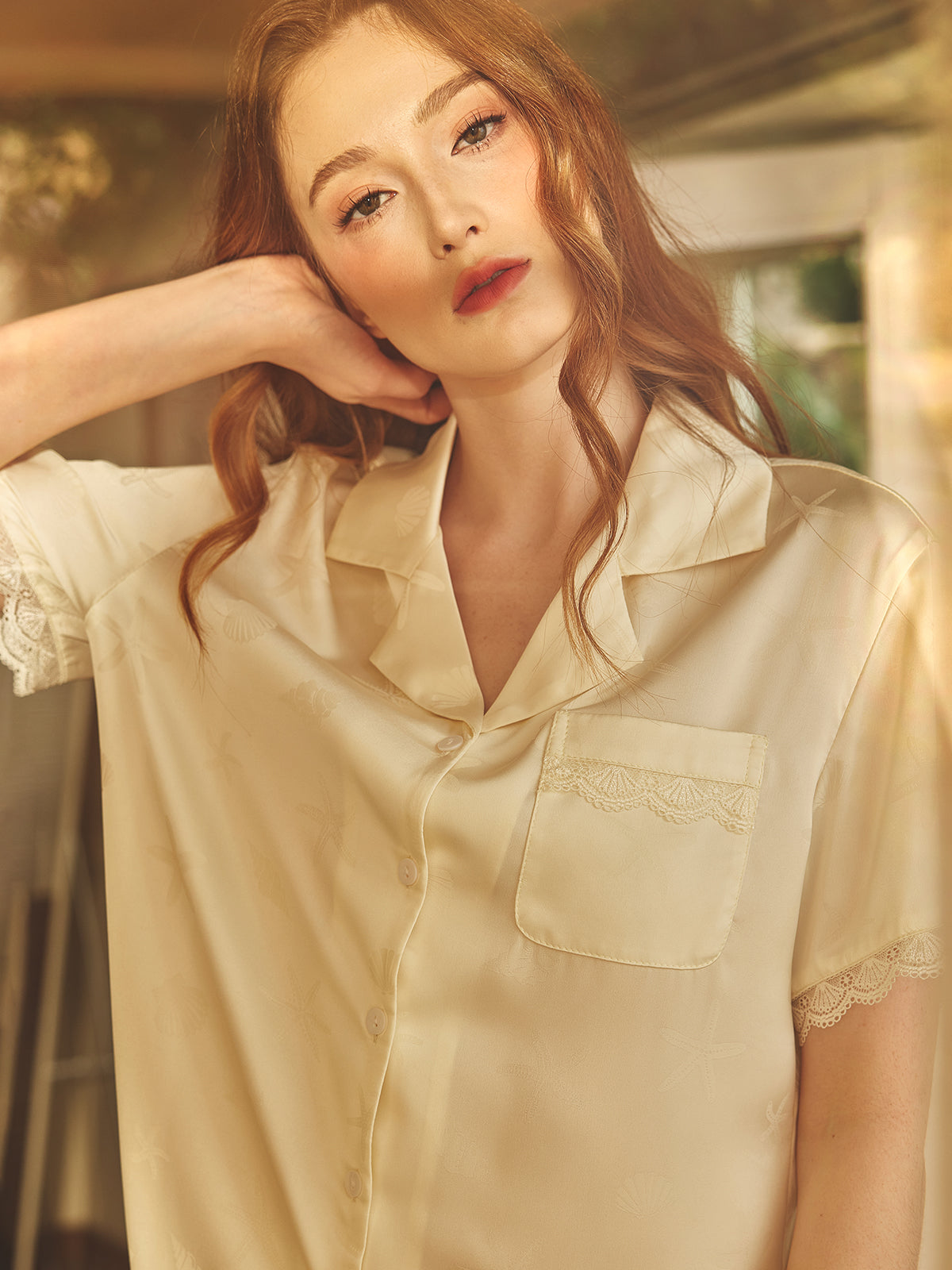 Silk Short Sleeve Pant Pajamas Set For Women