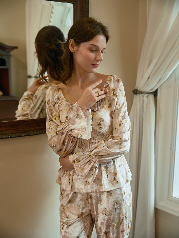 Long Sleeve Top Pants Pajamas Set For Women