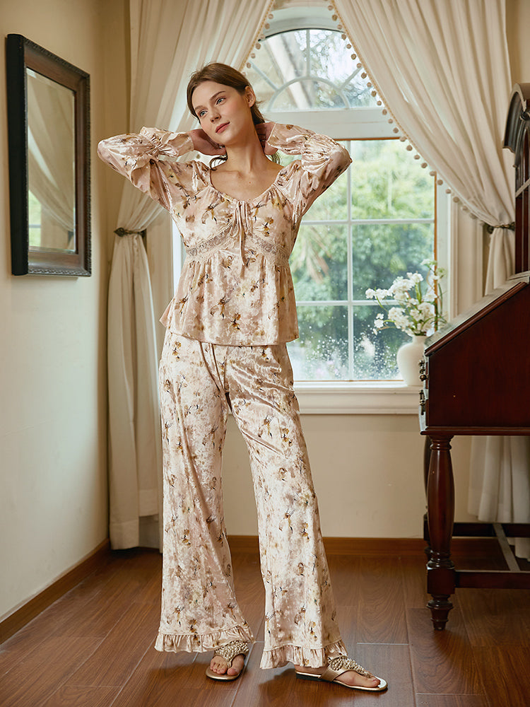 Long Sleeve Top Pants Pajamas Set For Women