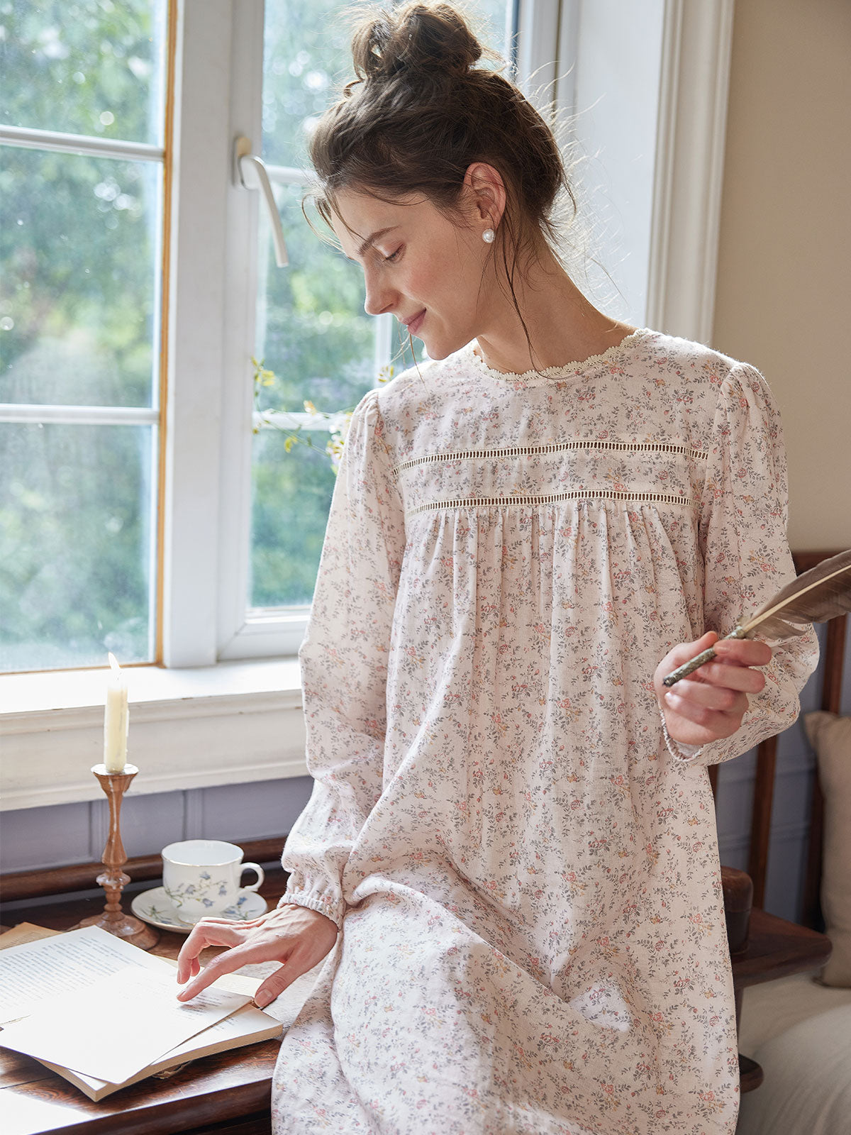 Romantic Floral Long-Sleeve Nightdress