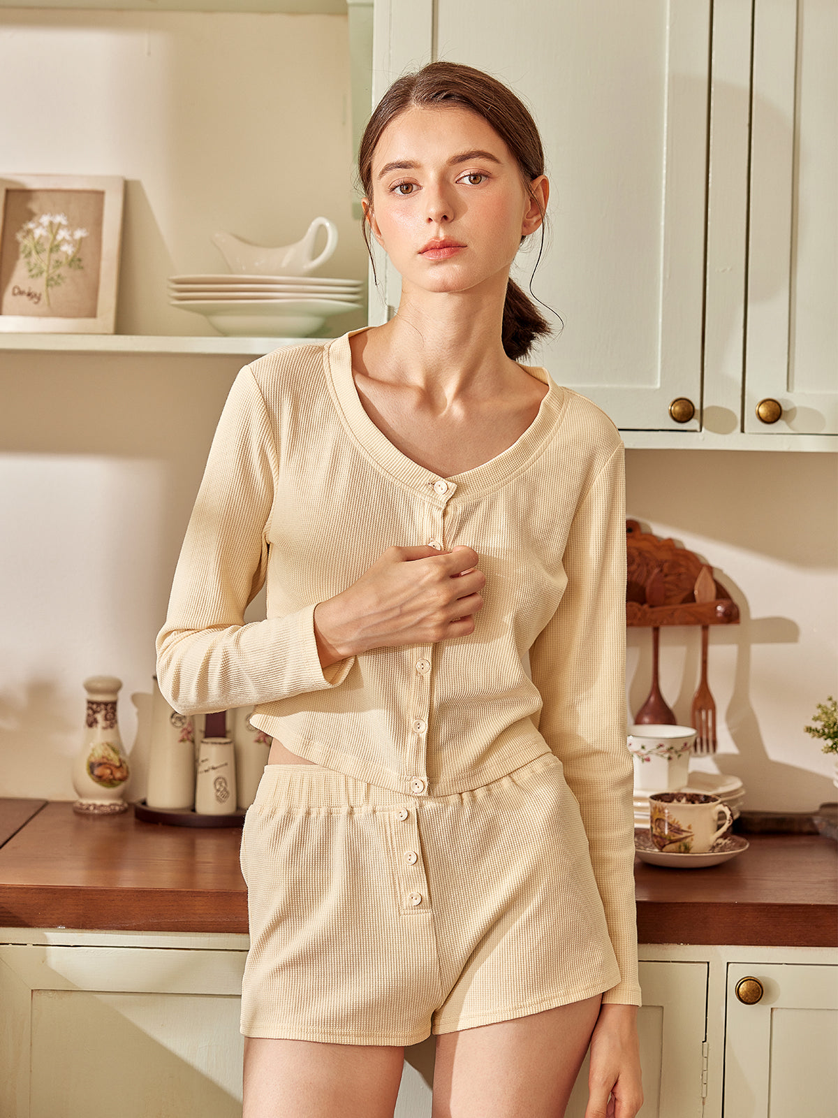 Long Sleeve Top and Short Pajama set For Women