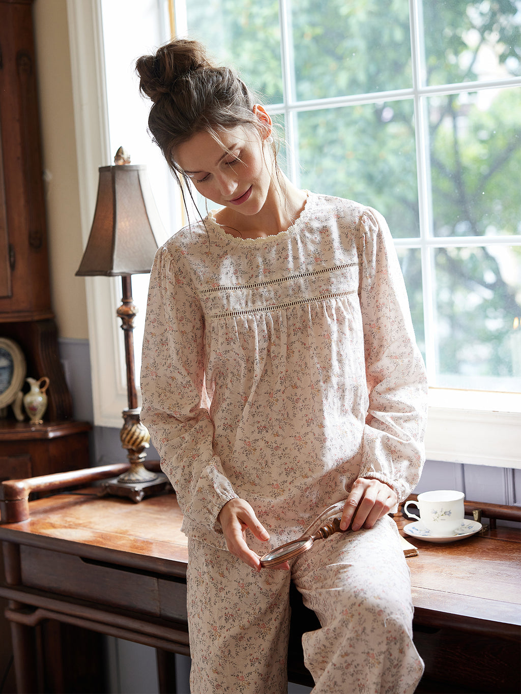 Vintage Floral Long-Sleeve Pajama Set
