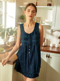 Midnight Teal Textured Sleeveless Lounge Dress