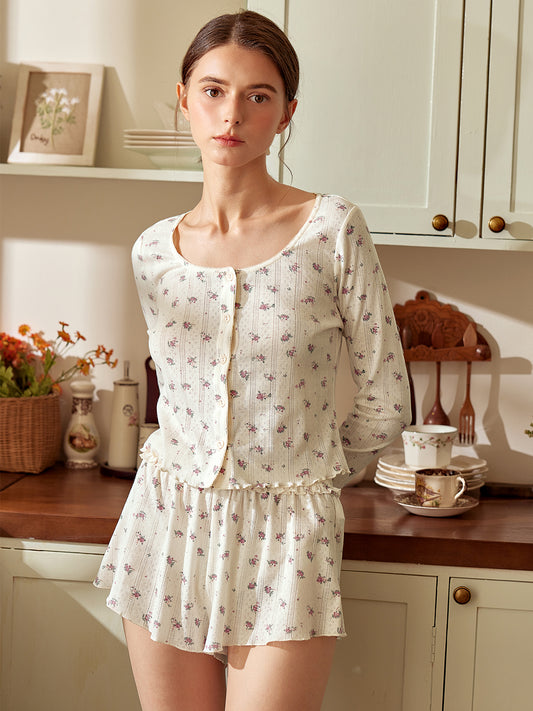Long Sleeve Short Pajamas Set For Women