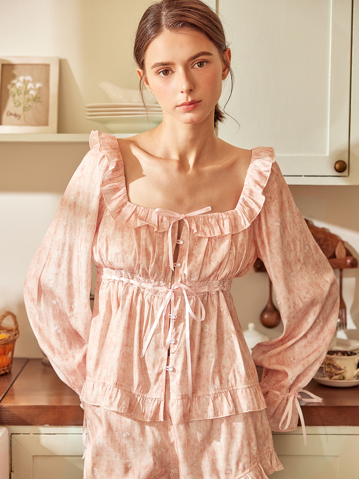 Romantic Ruffle Loungewear Pajamas Set