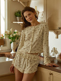 Bow Print Ruffle Lounge Set for Women
