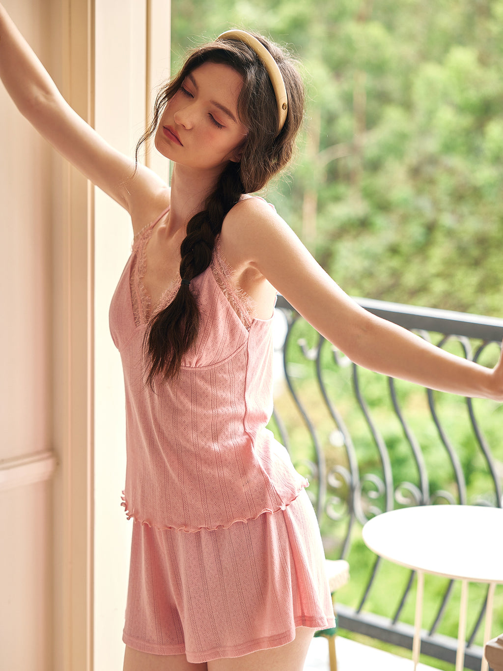 Blush Pink Lace-Trim Pajama Set – Soft, Feminine & Comfortably Chic