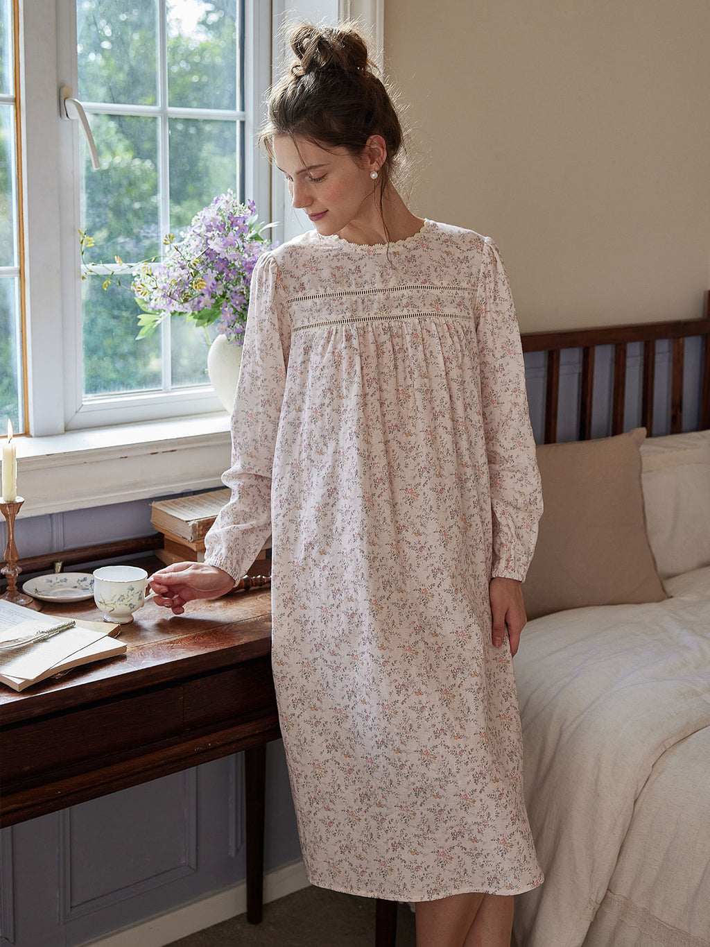 Romantic Floral Long-Sleeve Nightdress
