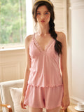 Blush Pink Lace-Trim Pajama Set – Soft, Feminine & Comfortably Chic
