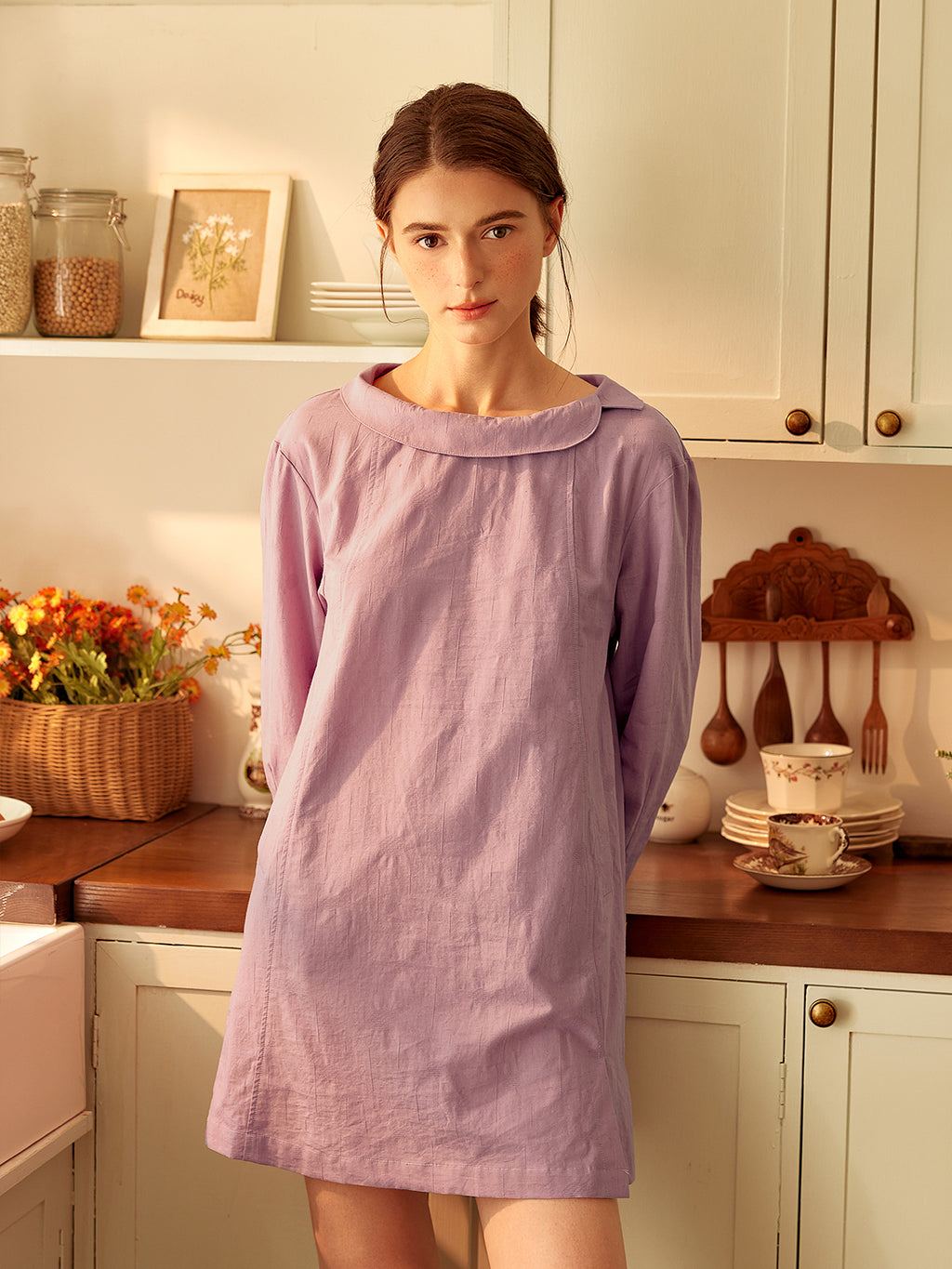 Lavender Relaxed Collar Lounge Dress Nightwear