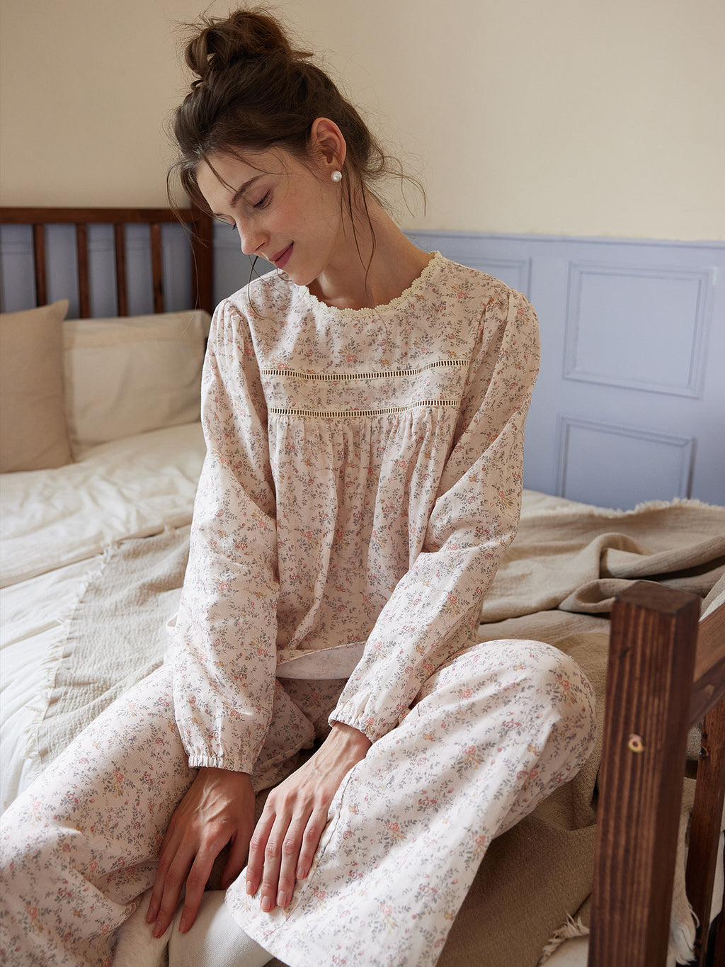 Vintage Floral Long-Sleeve Pajama Set