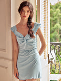 Soft Blue Ruffled Sweetheart Nightdress