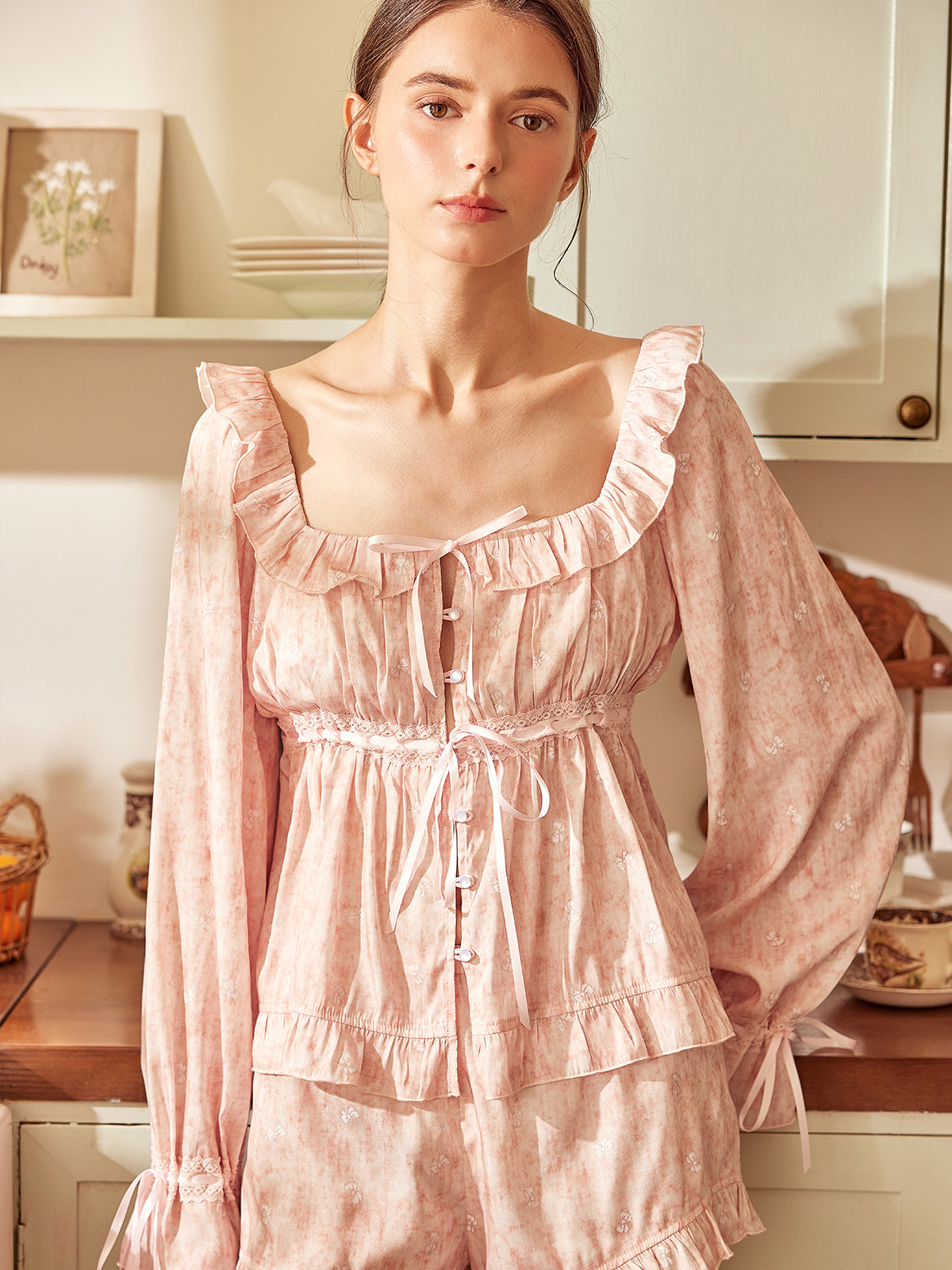 Romantic Ruffle Loungewear Pajamas Set