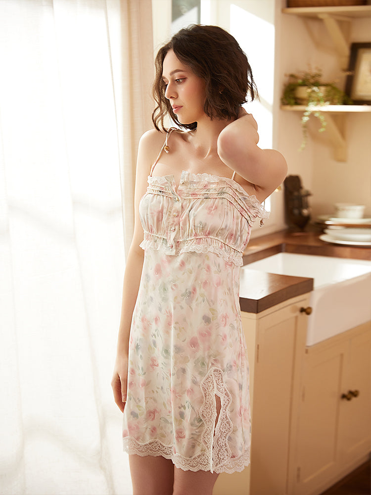 Women's Satin Nightgown Sexy Lingerie Silk Slip Dress