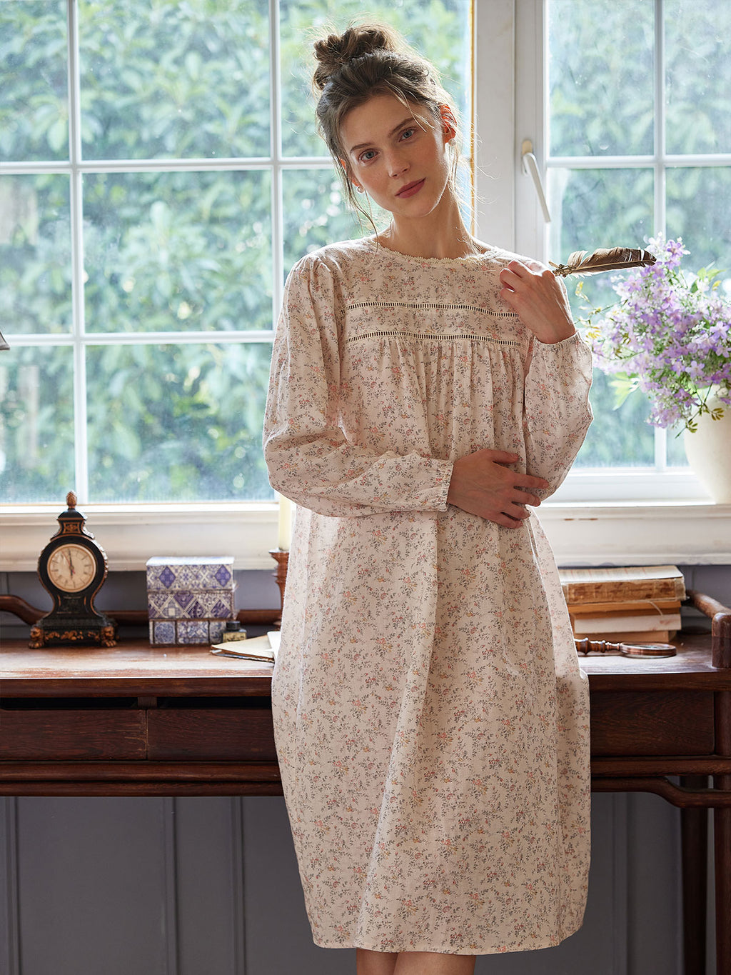 Romantic Floral Long-Sleeve Nightdress