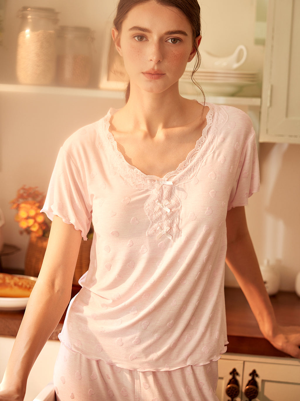 Short Sleeve Pant Pajamas Set For Women