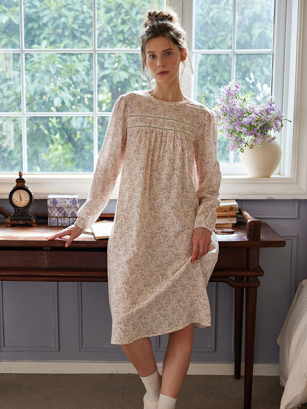 Romantic Floral Long-Sleeve Nightdress