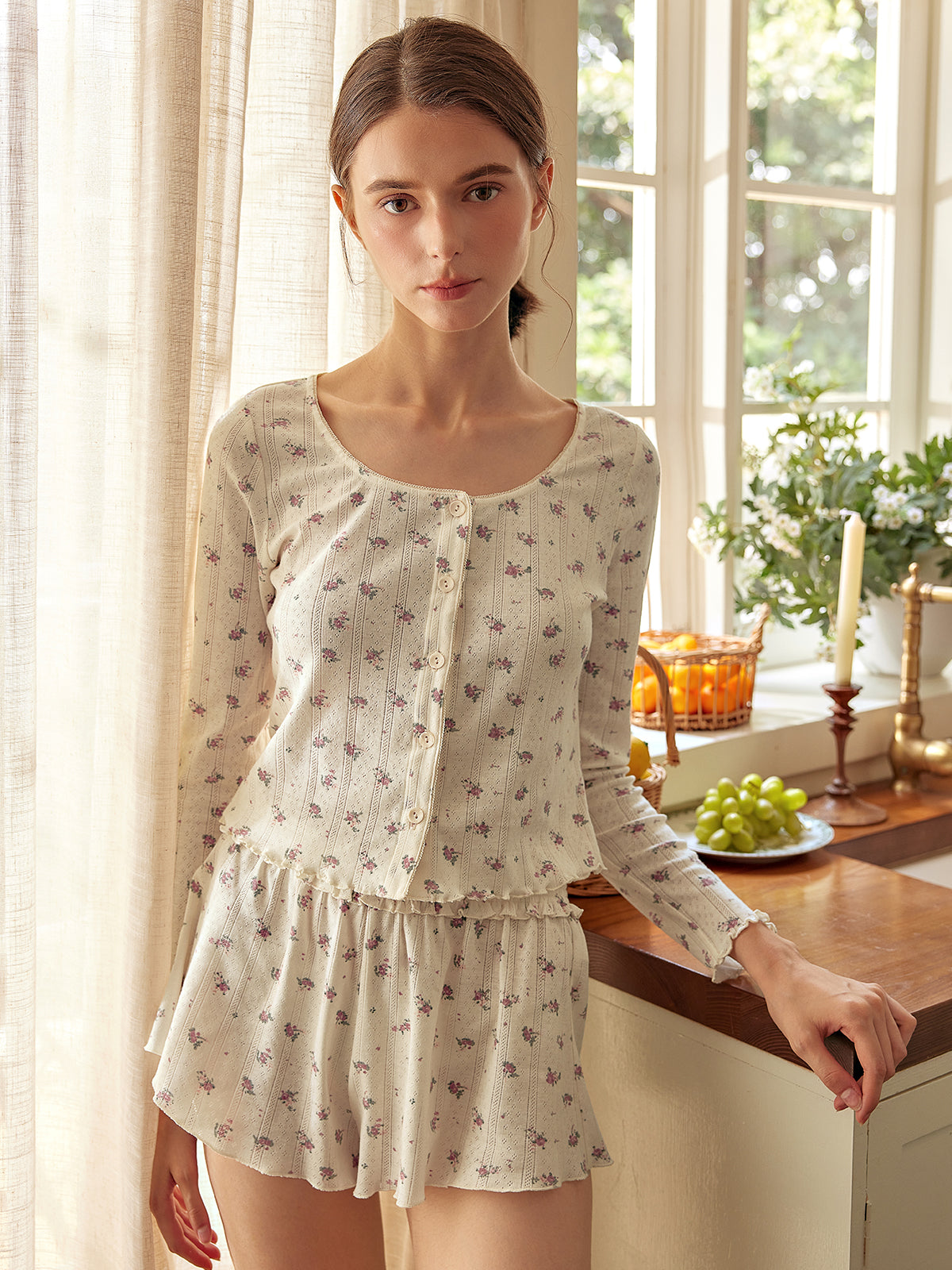 Long Sleeve Short Pajamas Set For Women