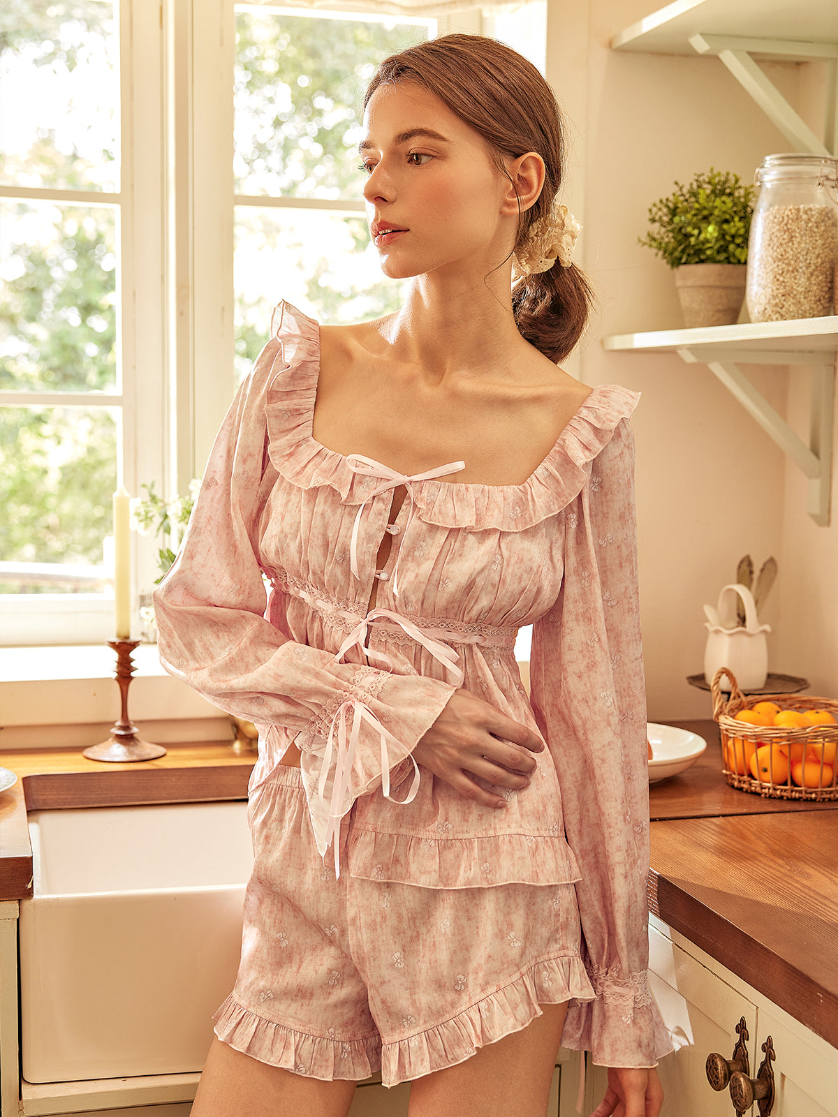 Romantic Ruffle Loungewear Pajamas Set