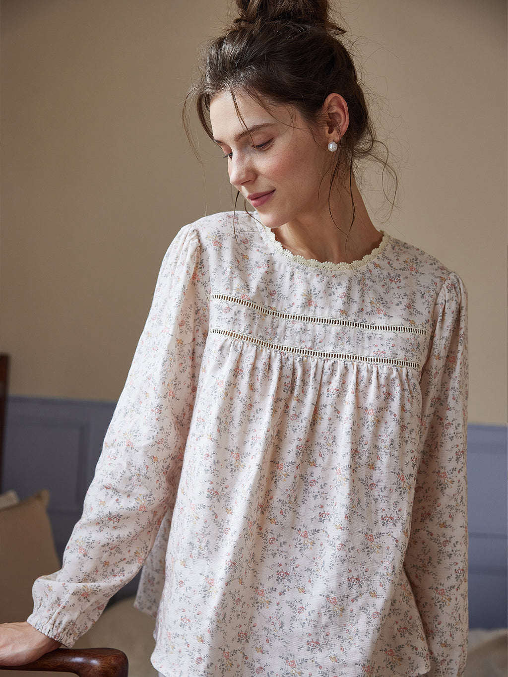 Vintage Floral Long-Sleeve Pajama Set