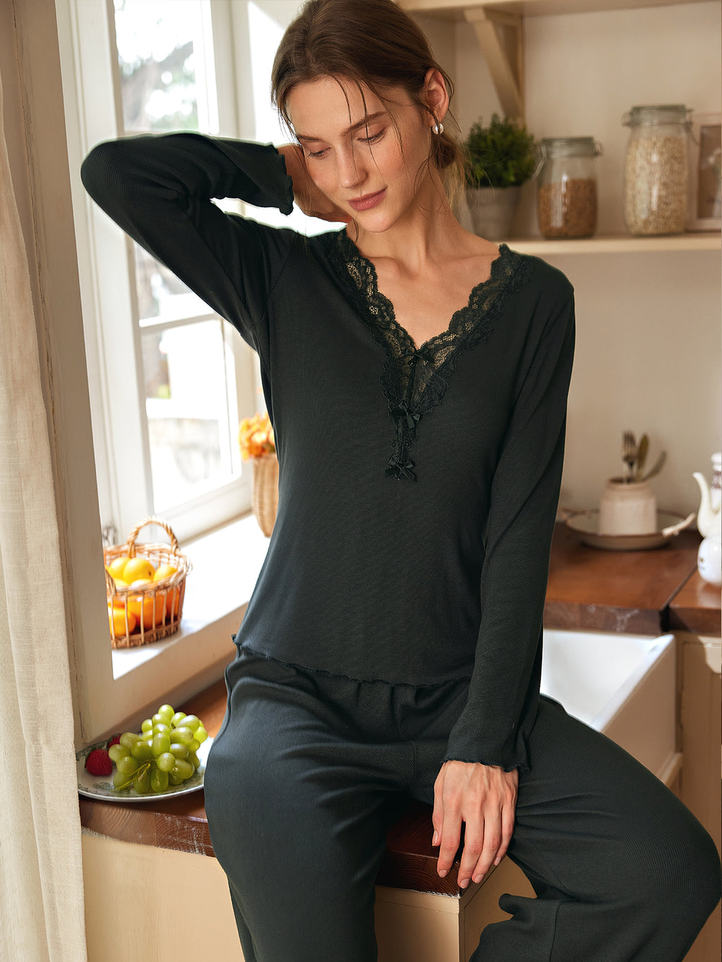 Elegant Midnight Lace Lounge Set