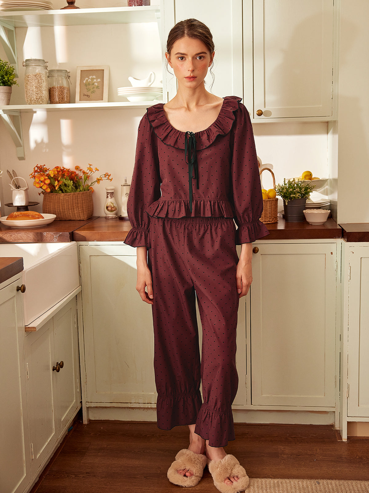 Vintage Plum Ruffle Pajama Set
