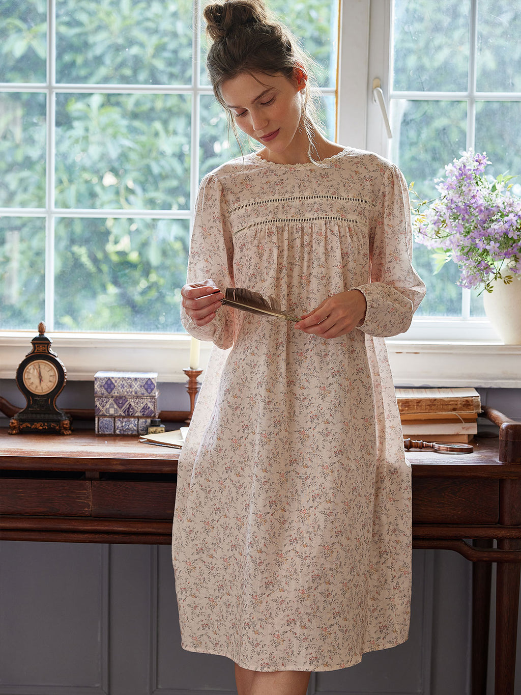 Romantic Floral Long-Sleeve Nightdress