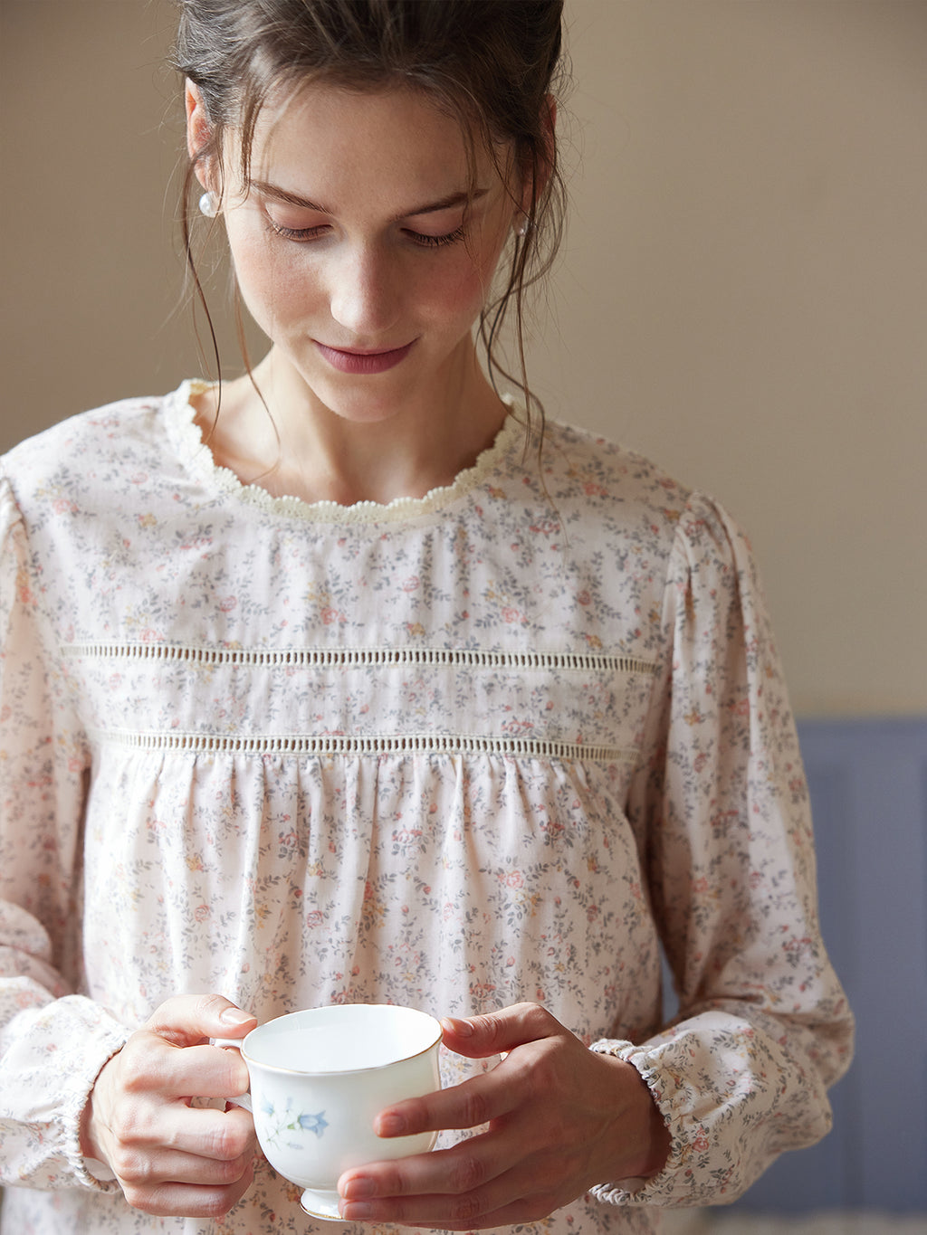 Vintage Floral Long-Sleeve Pajama Set