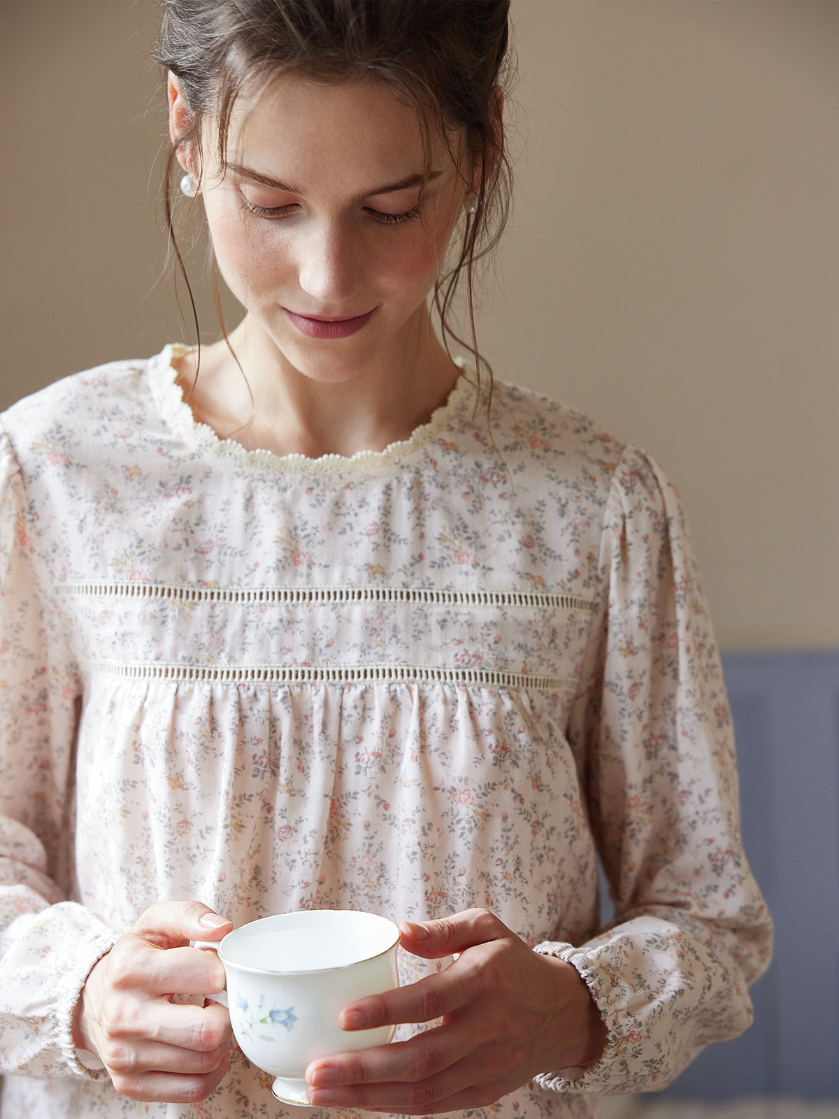 Vintage Floral Long-Sleeve Pajama Set