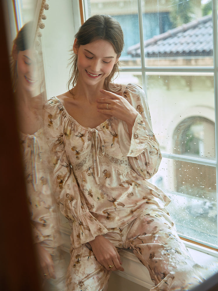 Long Sleeve Top Pants Pajamas Set For Women