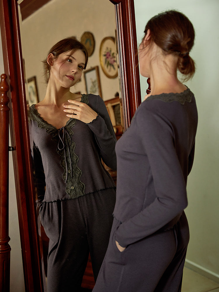 Long Sleeve Top Pants Pajamas Set For Women