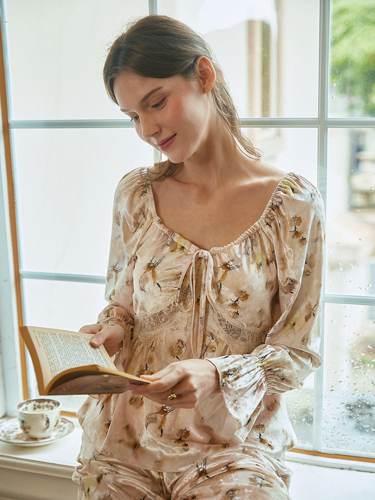 Long Sleeve Top Pants Pajamas Set For Women