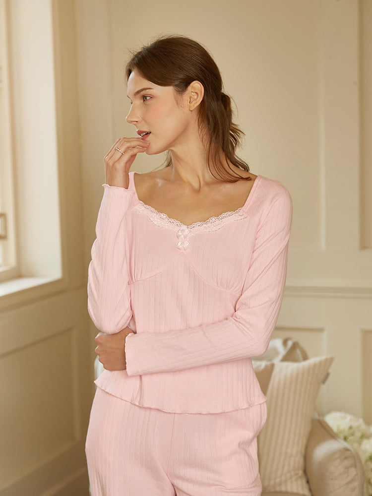 Cotton Long Sleeve Pant Pajamas Set For Women