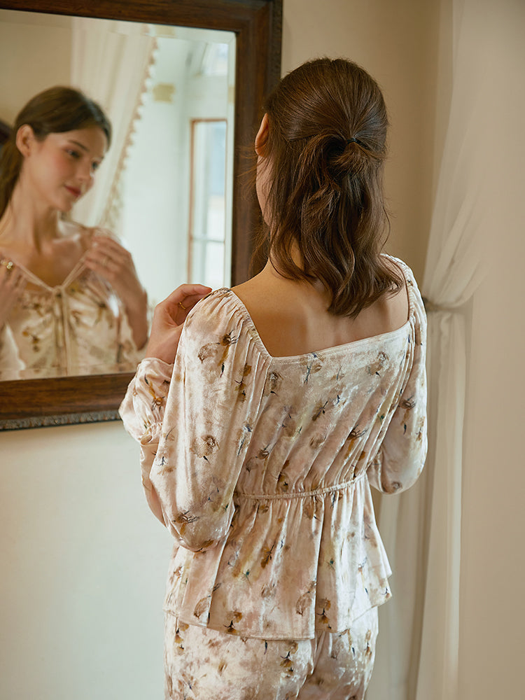 Long Sleeve Top Pants Pajamas Set For Women