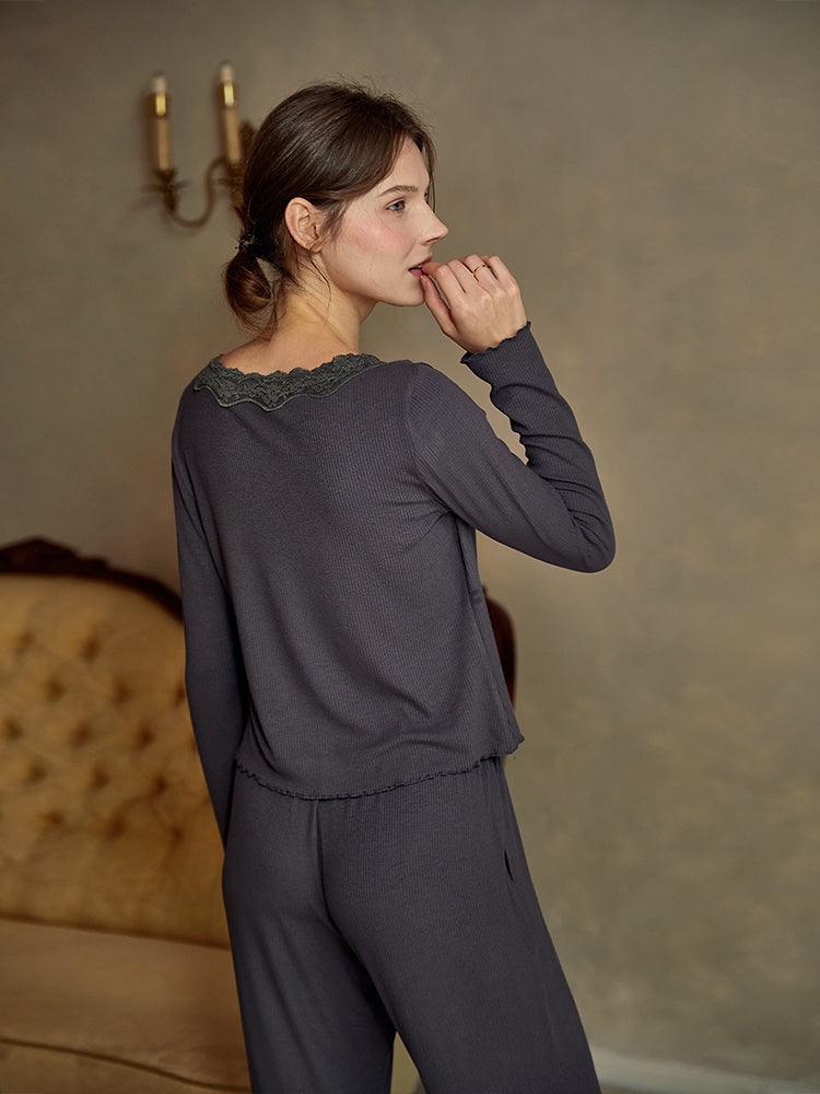 Long Sleeve Top Pants Pajamas Set For Women