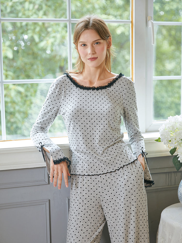 Cotton Long Sleeve Pant Pajamas Set For Women