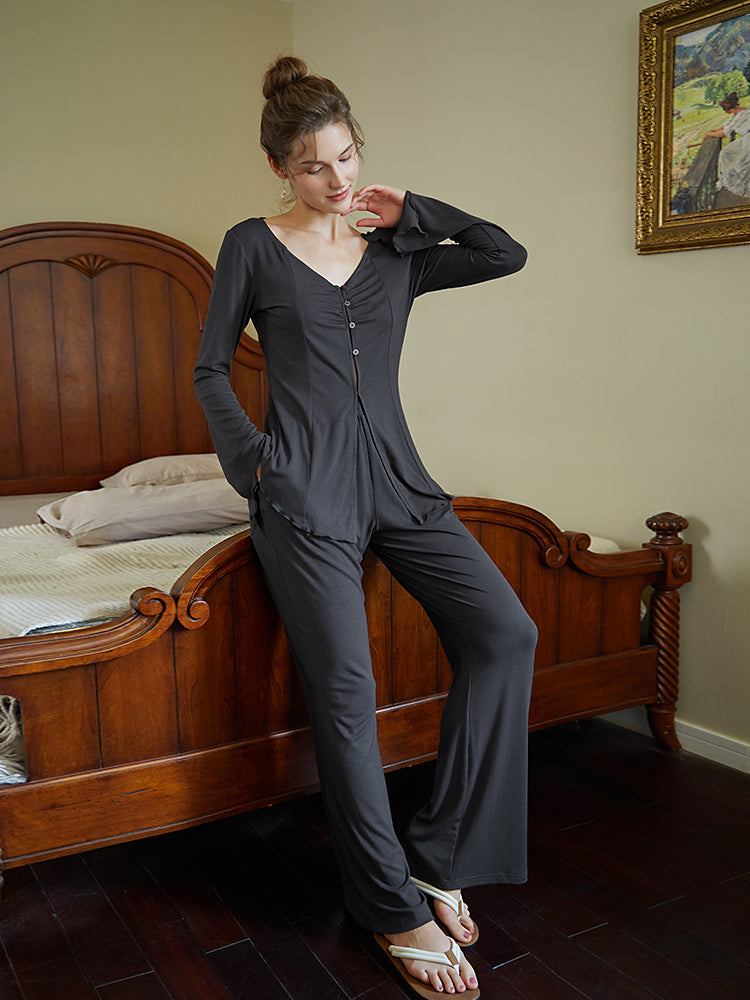 Long Sleeve Top Trousers Pajama Set For Women