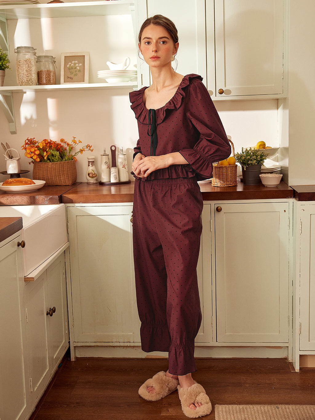 Vintage Plum Ruffle Pajama Set