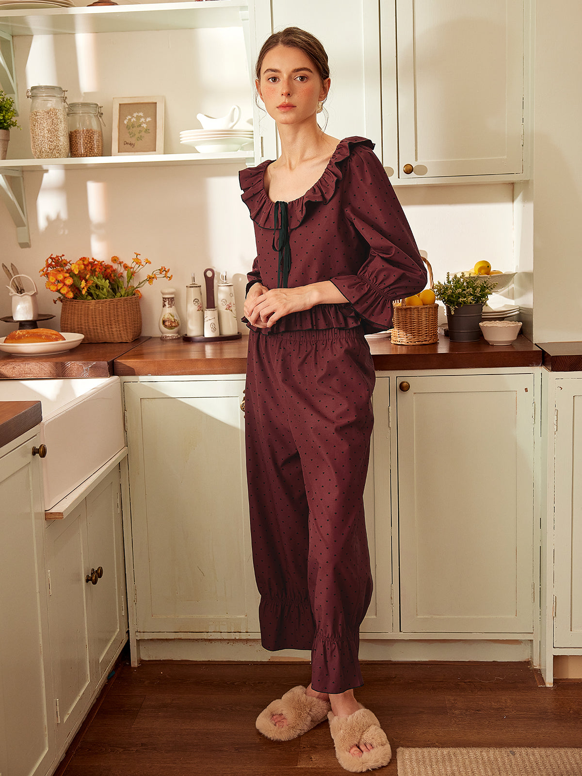 Vintage Plum Ruffle Pajama Set
