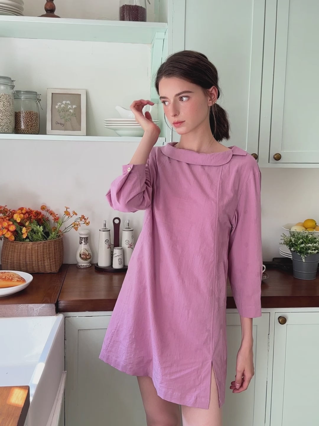 Lavender Relaxed Collar Lounge Dress Nightwear