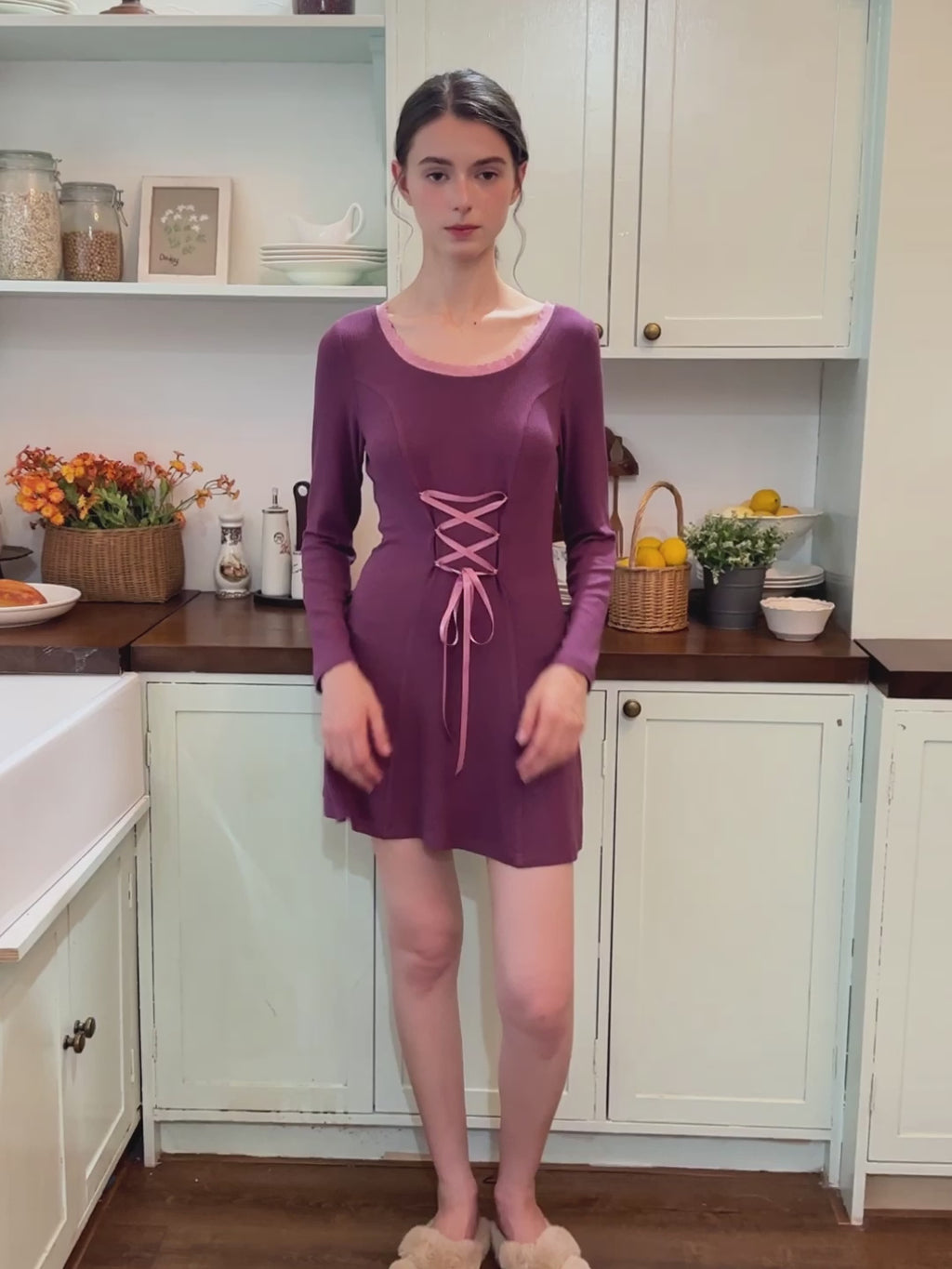 Lace-Up Ribbed Nightdress