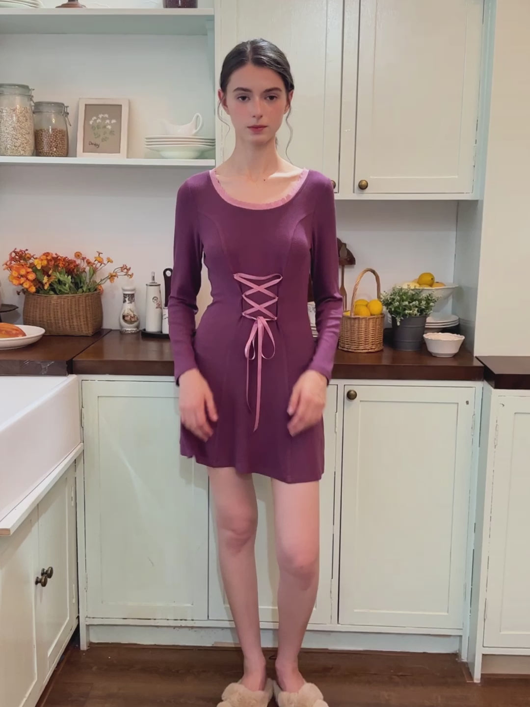 Lace-Up Ribbed Nightdress