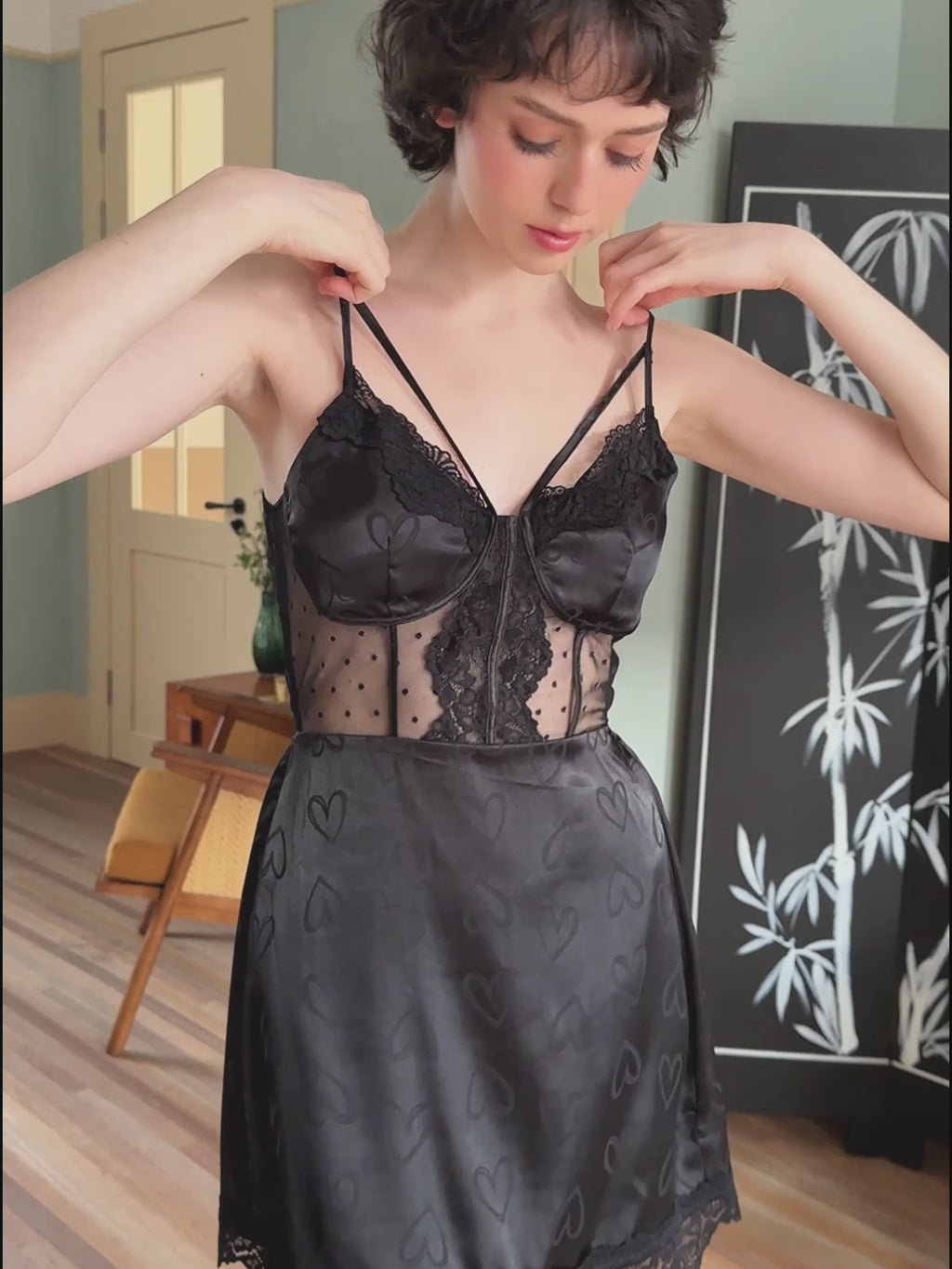 Women Lingerie Satin Lace Chemise Nightgown Sexy Full Slips Sleepwear