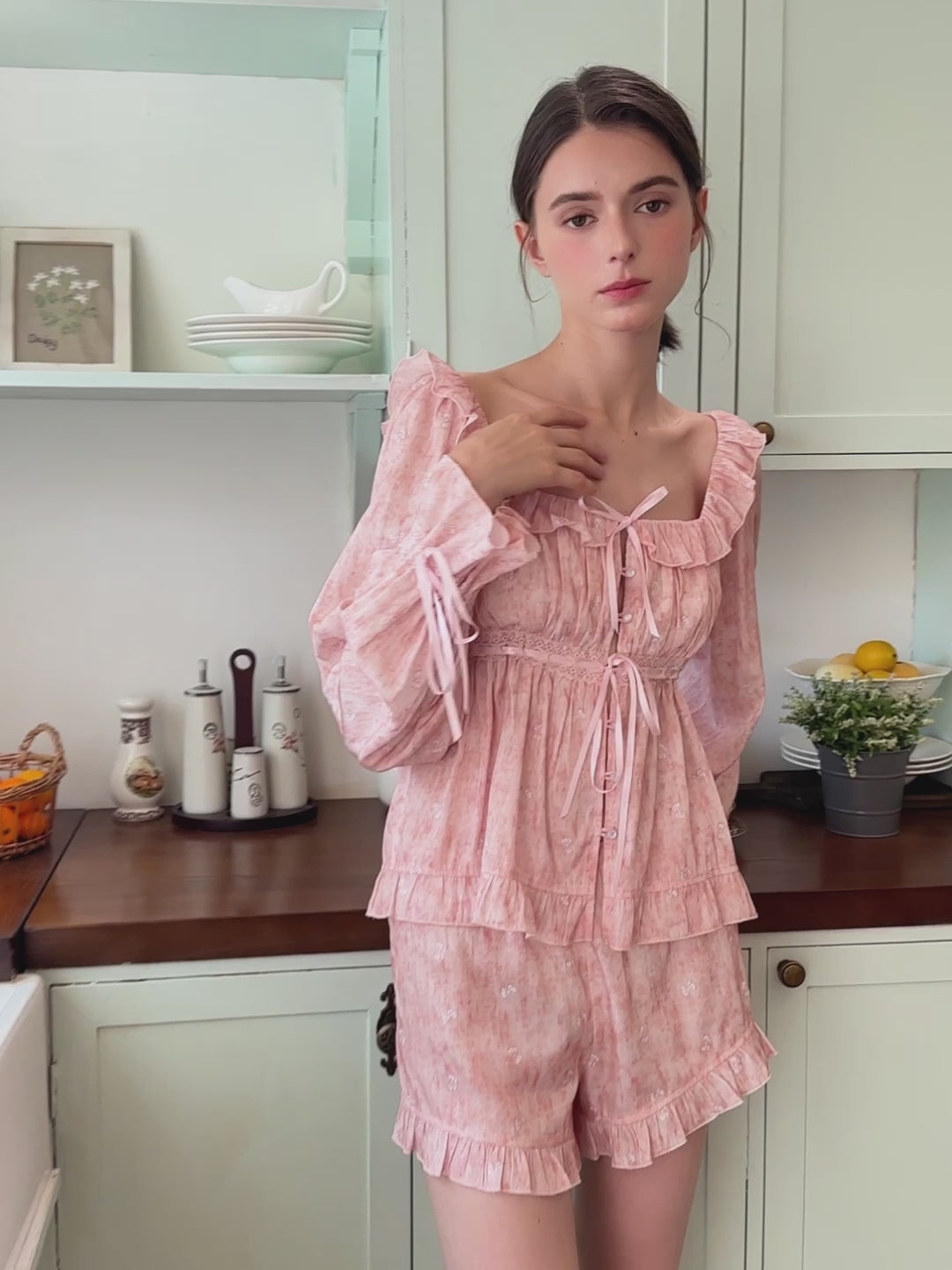 Romantic Ruffle Loungewear Pajamas Set