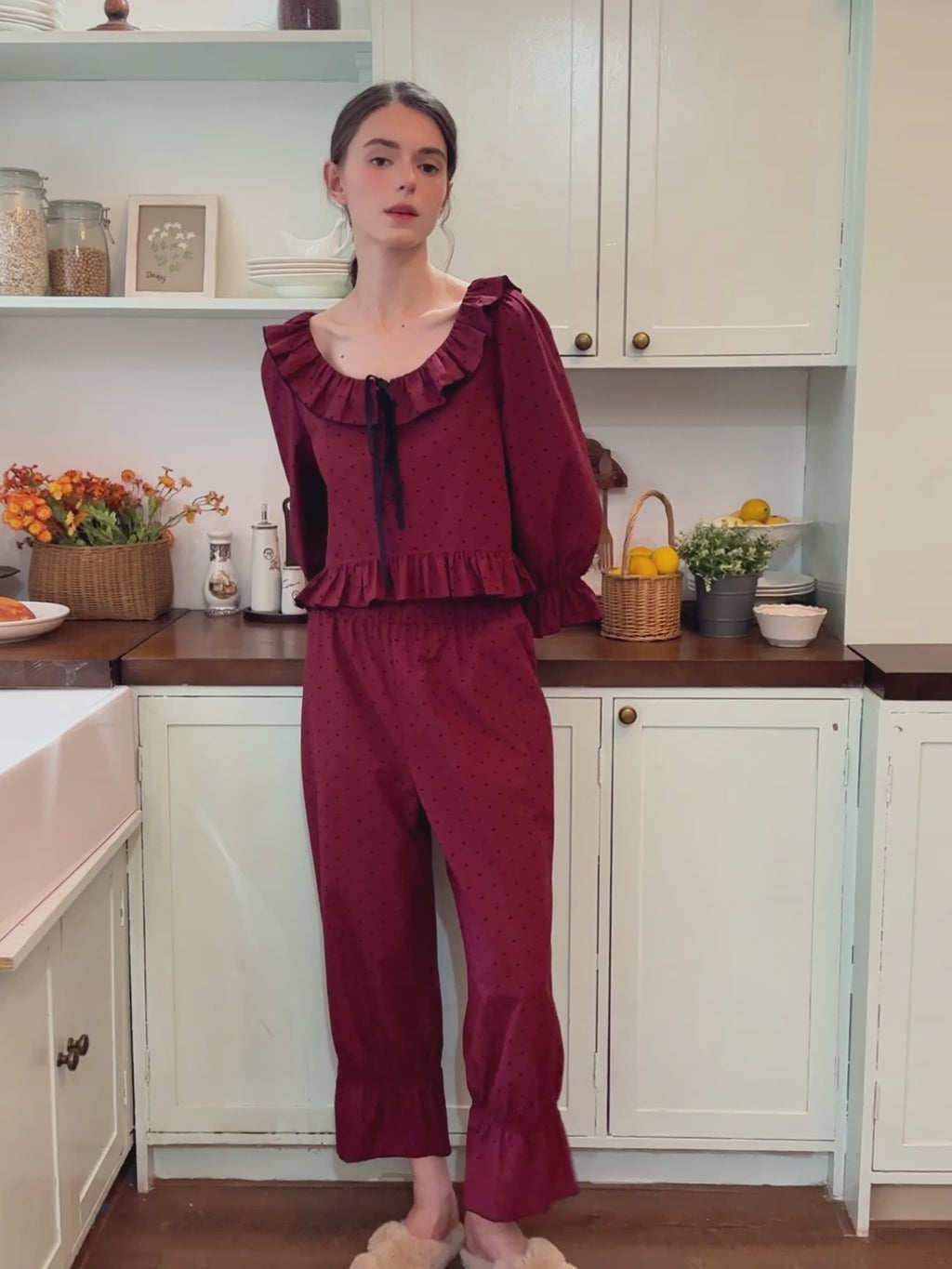 Vintage Plum Ruffle Pajama Set