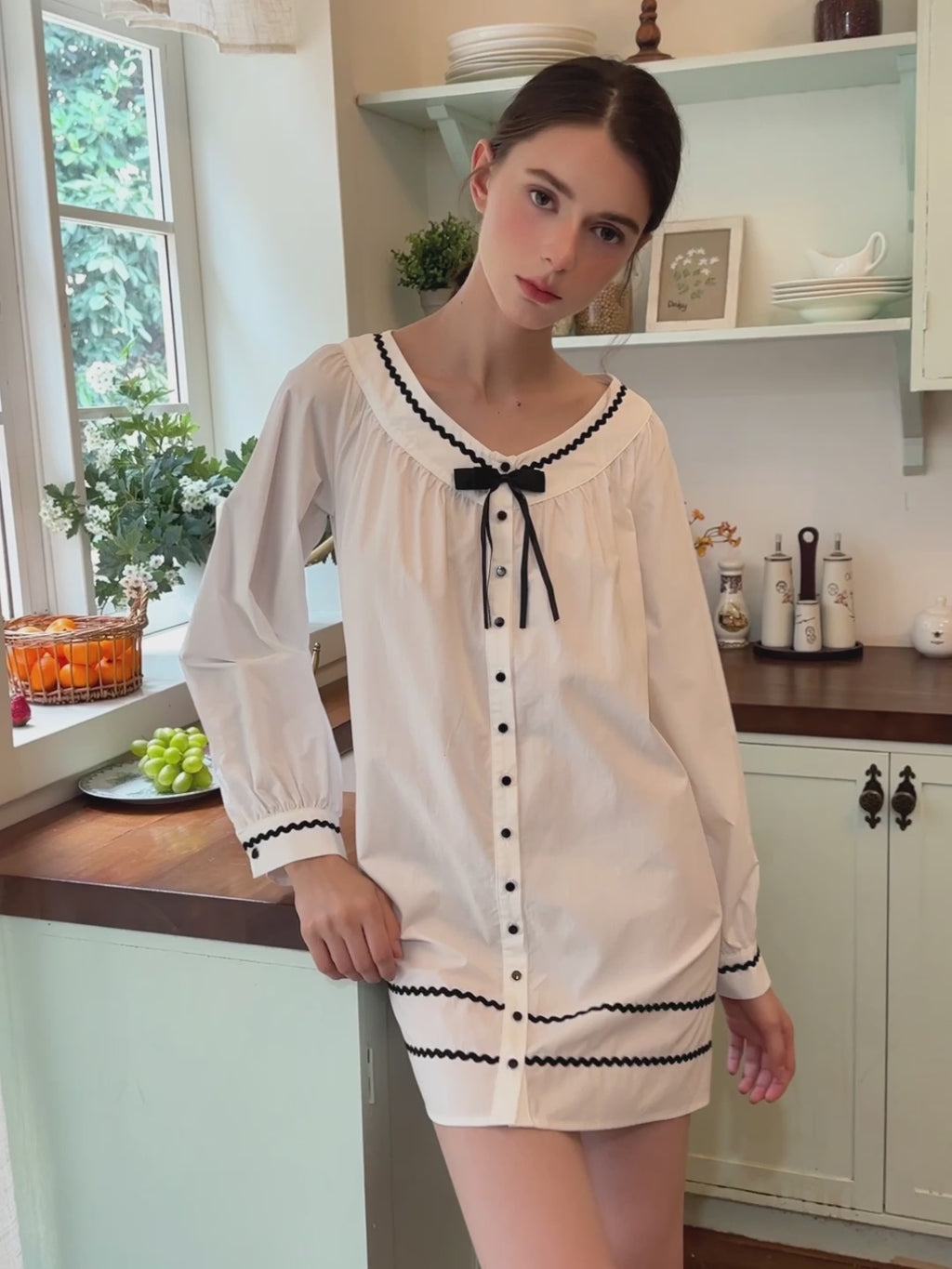 Vintage-Inspired Contrast Trim Nightdress