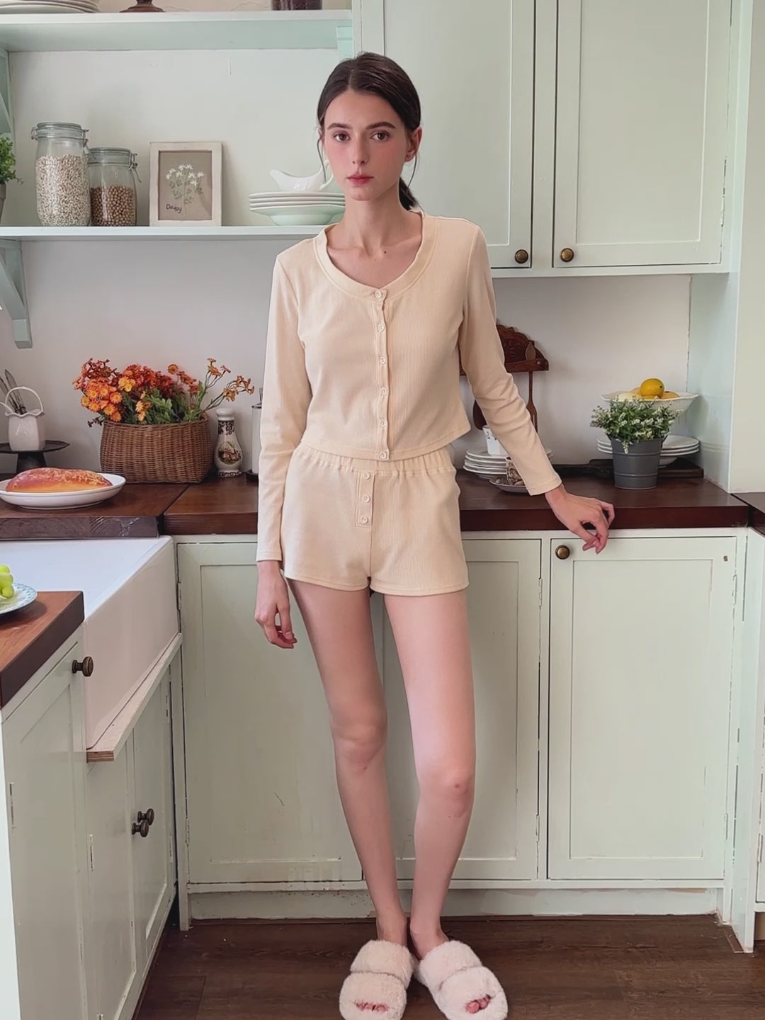 Soft Ribbed Button-Down Loungewear Set