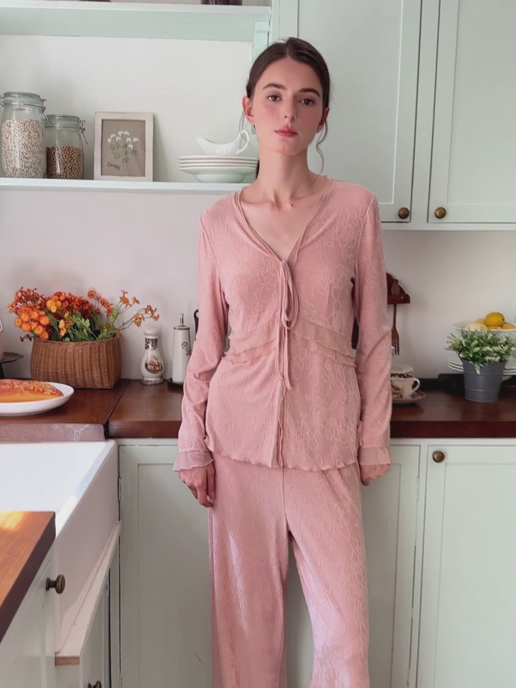 Dusty Pink Floral Lace Lounge Set